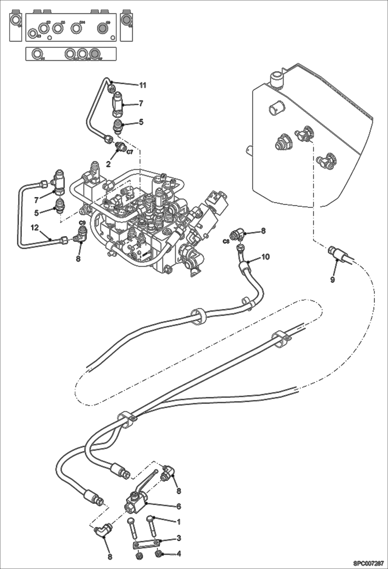 Схема запчастей Bobcat T2250 - HYDRAULIC CIRCUITRY (Unlock Valve) ACCESSORIES & OPTIONS