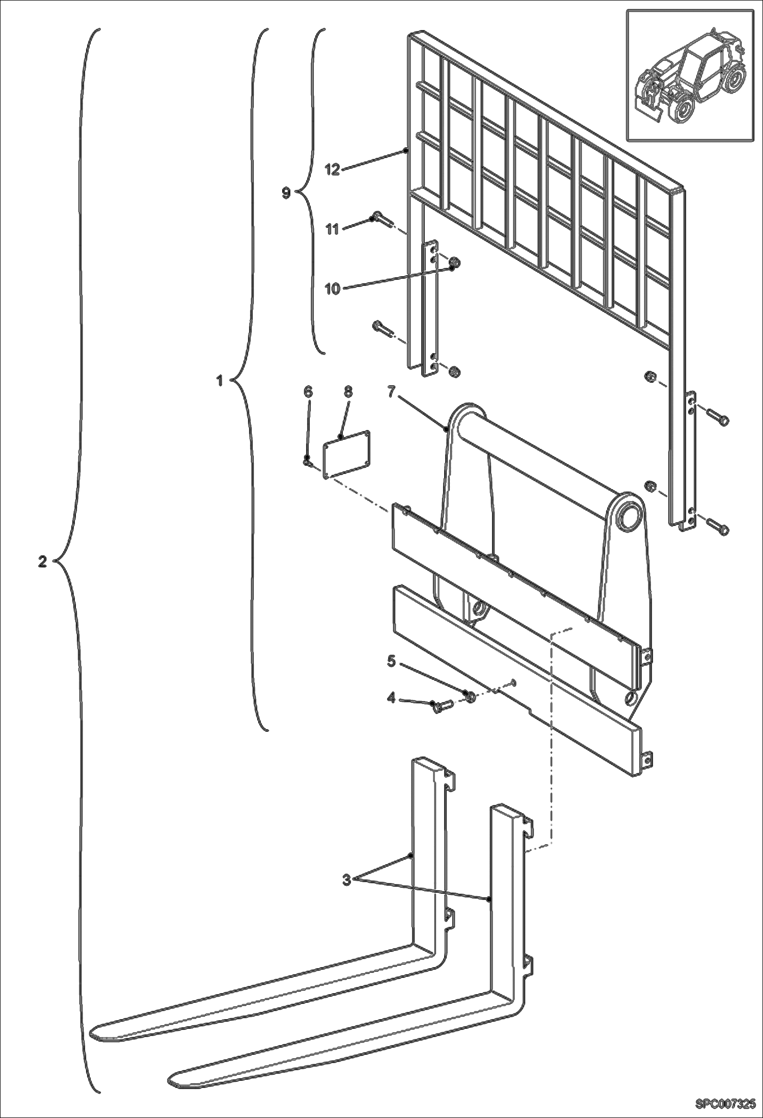 Схема запчастей Bobcat T2556 - RIGID FORKS HOLDER (W/ Back) ACCESSORIES & OPTIONS