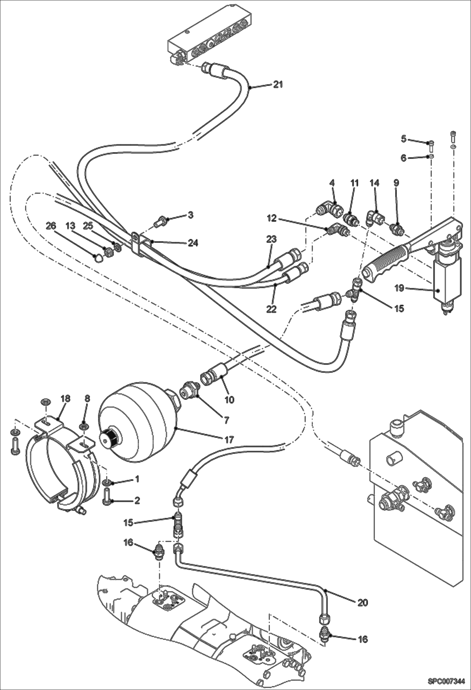 Схема запчастей Bobcat T2250 - HYDRAULIC CIRCUITRY (Parking Brake W/Accumulator) (S/N AC1911001 - 11251) ACCESSORIES & OPTIONS