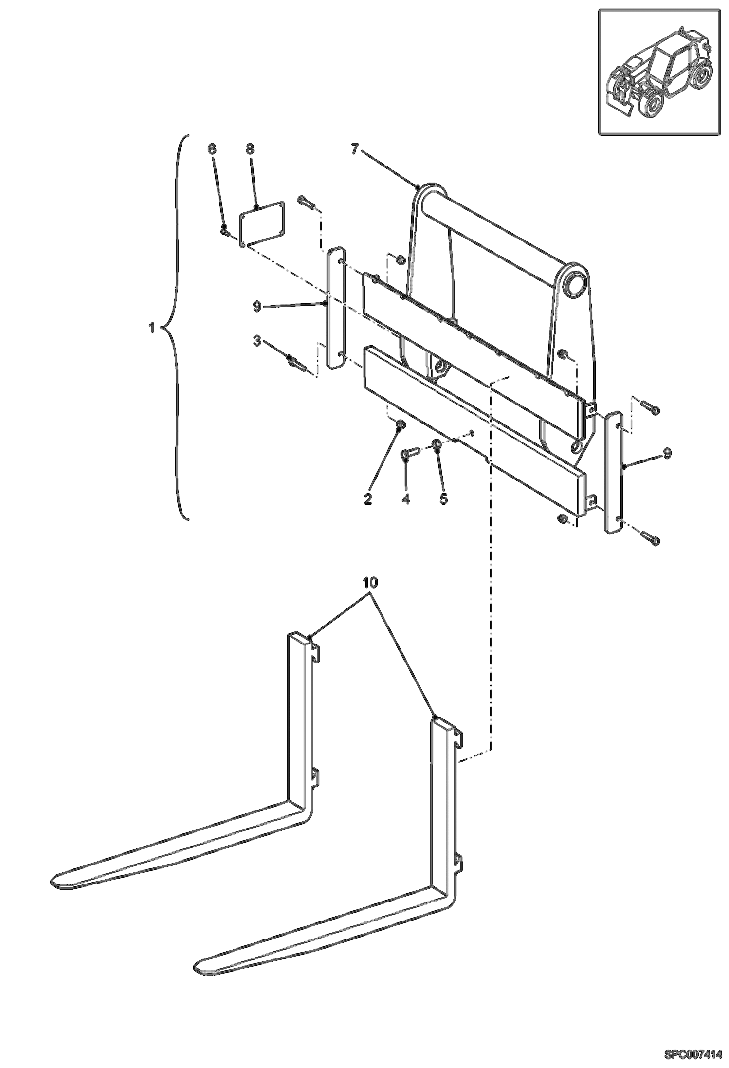 Схема запчастей Bobcat T2556 - RIGID FORKS HOLDER (W/O Back) ACCESSORIES & OPTIONS