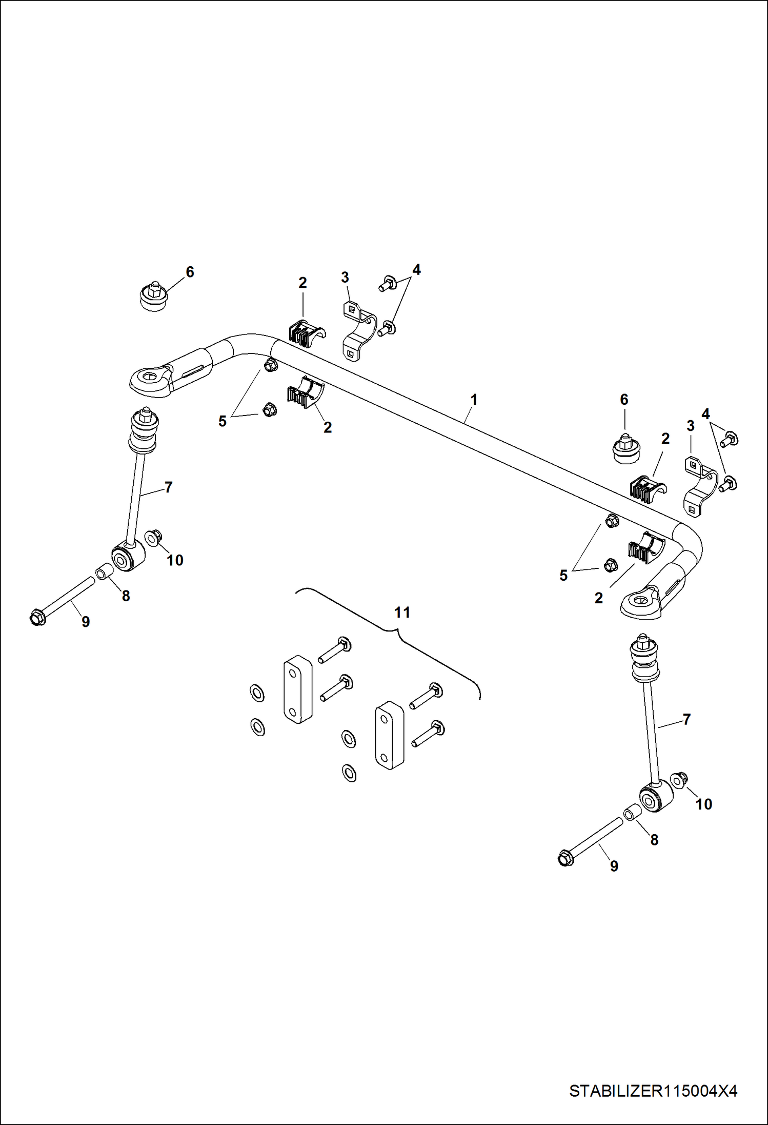 Схема запчастей Bobcat 3400 - SUSPENSION, REAR STABILIZER BAR STEERING & SUSPENSION
