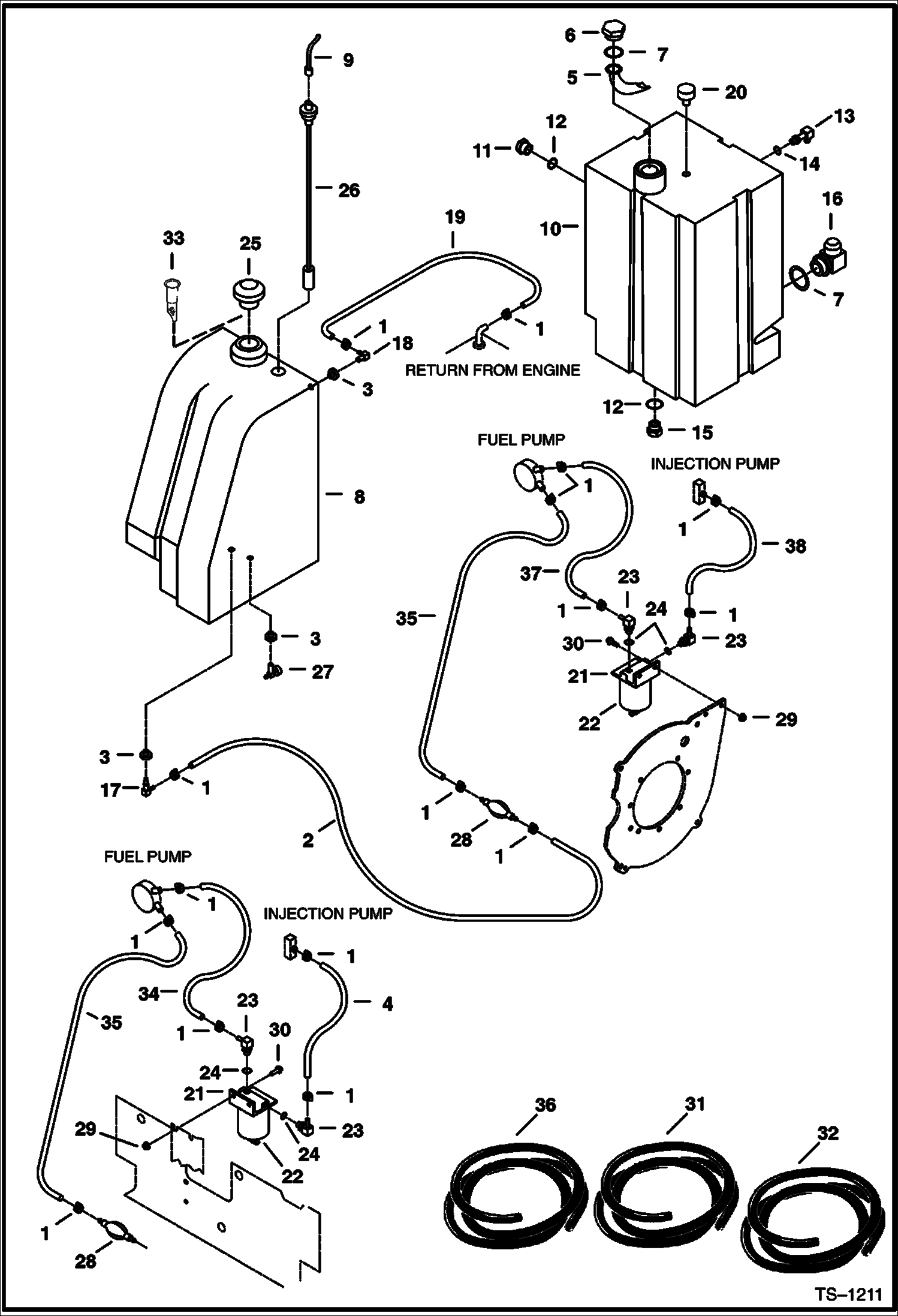 Схема запчастей Bobcat 331 - FUEL SYSTEM AND TANKS POWER UNIT