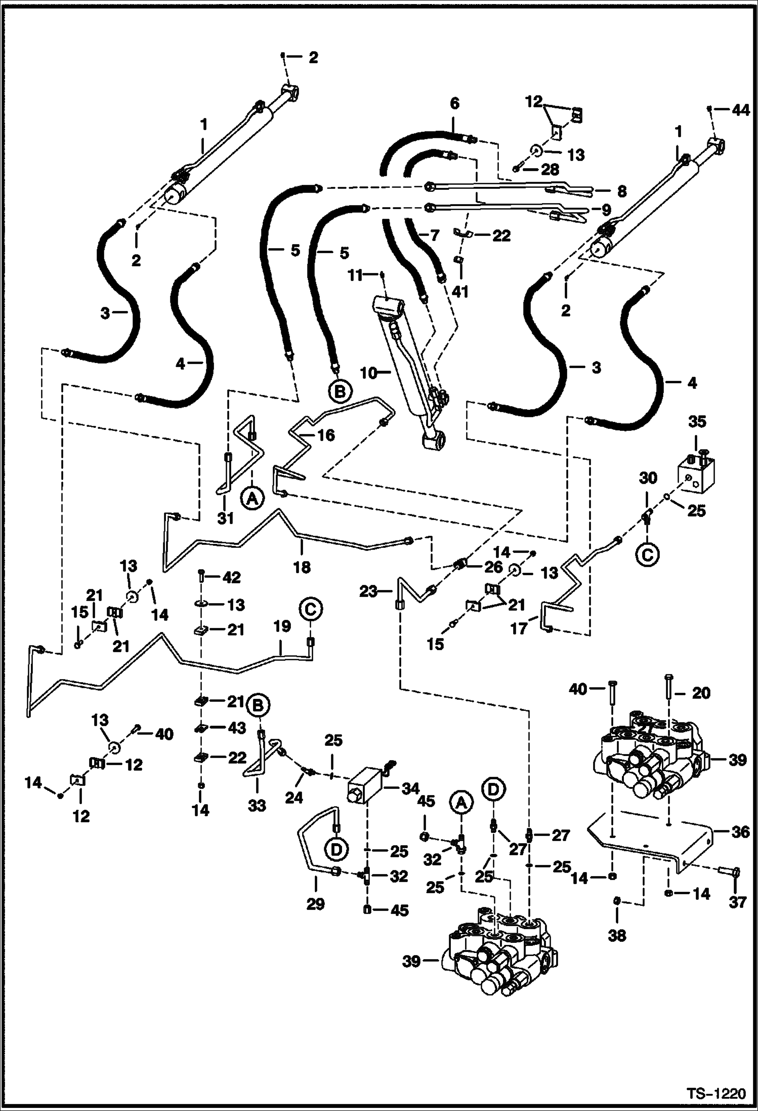 Схема запчастей Bobcat 800s - HYDRAULIC CIRCUITRY (W/O Bucket Positioning Valve) (S/N 5128 16001-18873, 5084 18001-18085 & 5097 18001-18112) HYDRAULIC SYSTEM