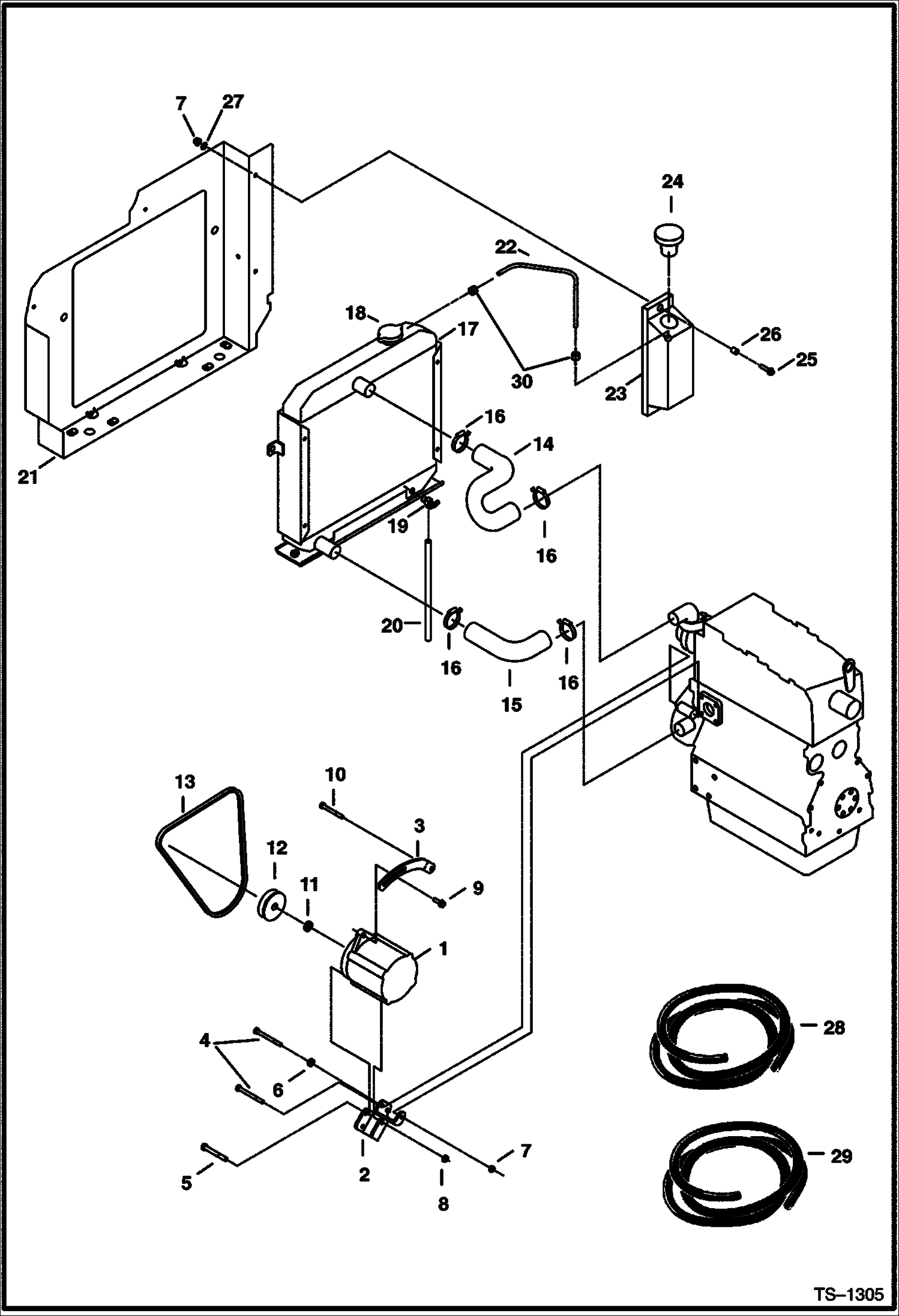 Схема запчастей Bobcat 331 - ALTERNATOR MOUNTING & RADIATOR HOSES (S/N 512912001 & Above) POWER UNIT