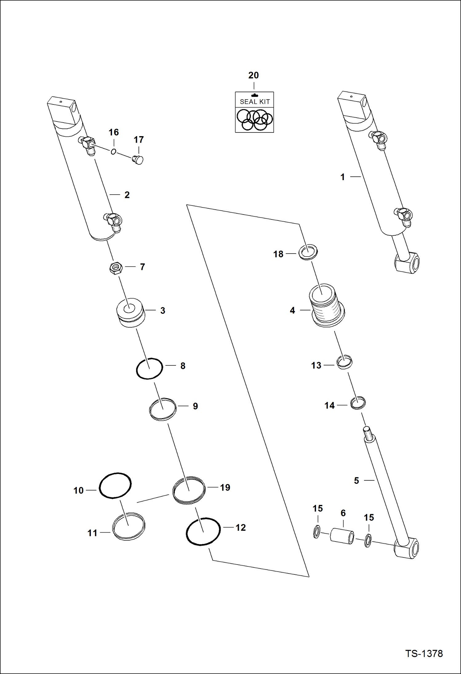 Схема запчастей Bobcat 800s - TILT CYLINDER ( L.H. ) (S/N 5141 11574-15042 & 5142 11214-11338) HYDRAULIC SYSTEM