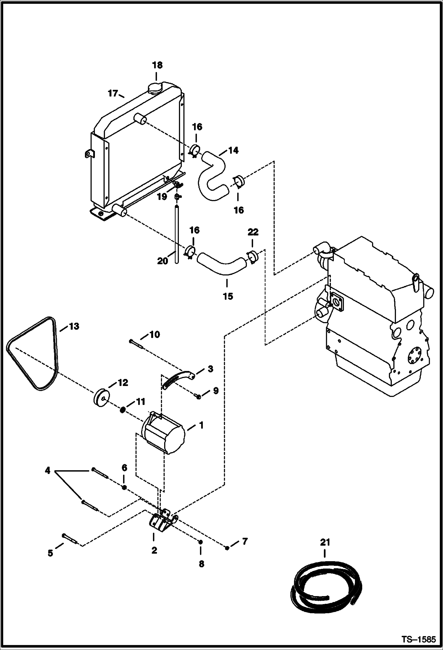 Схема запчастей Bobcat 341 - ALTERNATOR MOUNTING & RADIATOR HOSES POWER UNIT