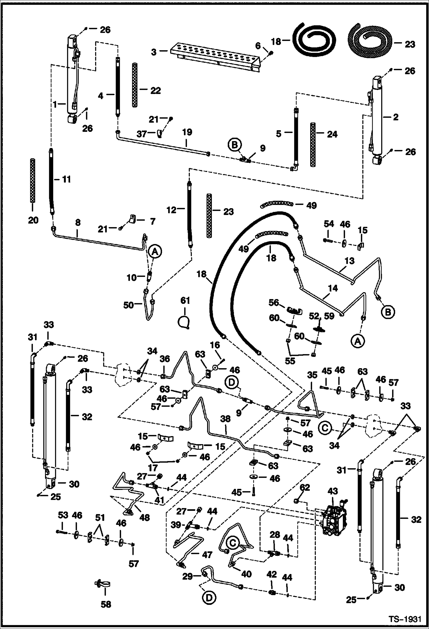 Схема запчастей Bobcat 800s - HYDRAULIC CIRCUITRY (W/O Bucket Positioning Valve) (S/N 514147758, 514241033, 517912082 & Below) HYDRAULIC SYSTEM