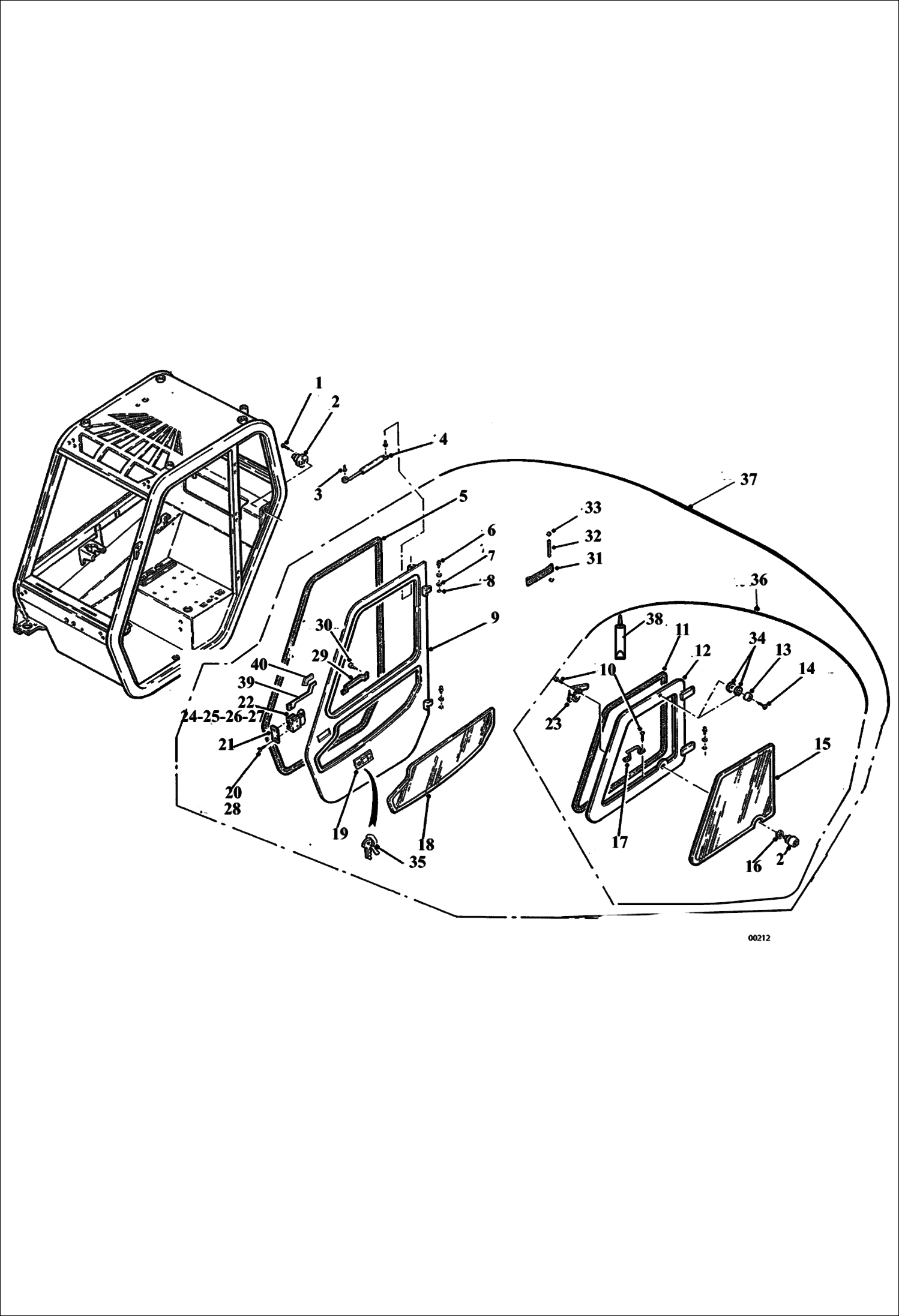 Схема запчастей Bobcat V518 - CAB - DOOR 367011001-12517 CHASSIS