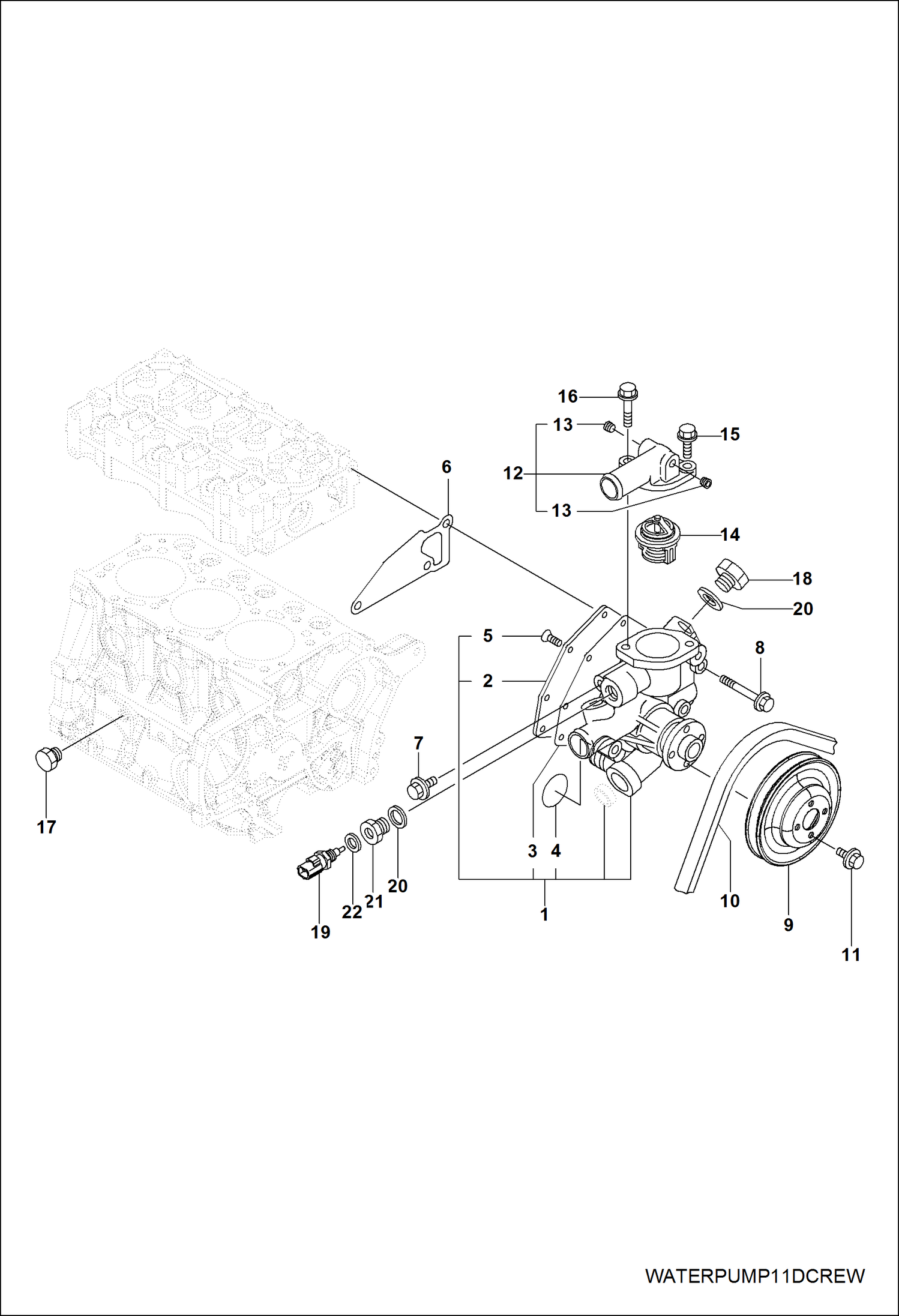 Схема запчастей Bobcat 3400 - ENGINE, WATER COOLING SYSTEM POWER UNIT