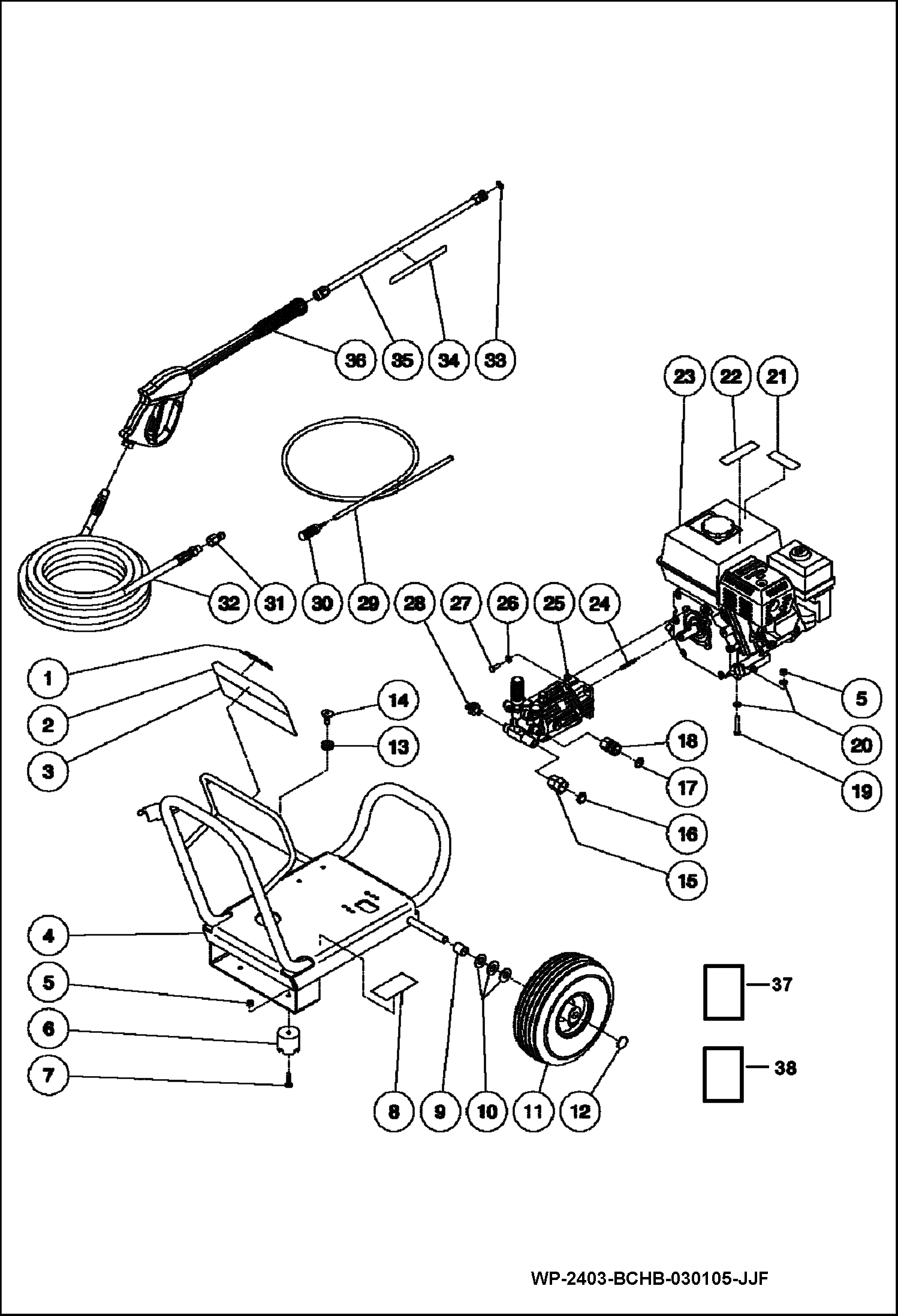 Схема запчастей Bobcat PRESSURE WASHER - FRAME ASSEMBLY (2400 PSI) FRAME