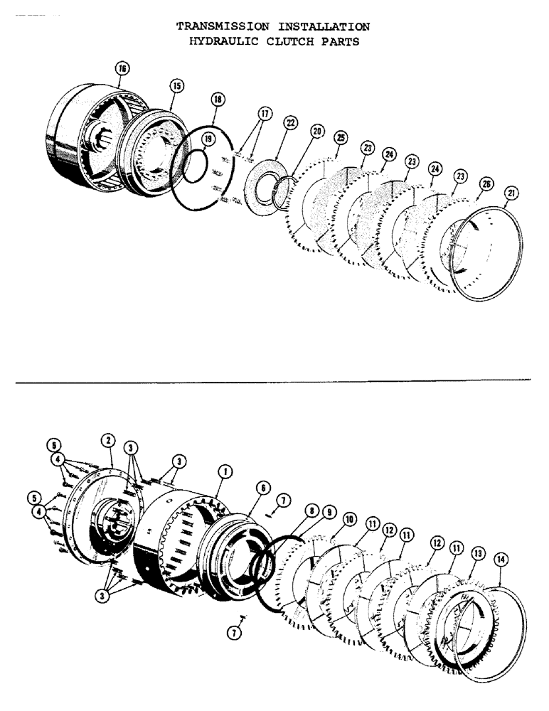 Схема запчастей Case 1000C - (108) - TRANSMISSION INSTALLATION, HYDRAULIC CLUTCH PARTS (03) - TRANSMISSION