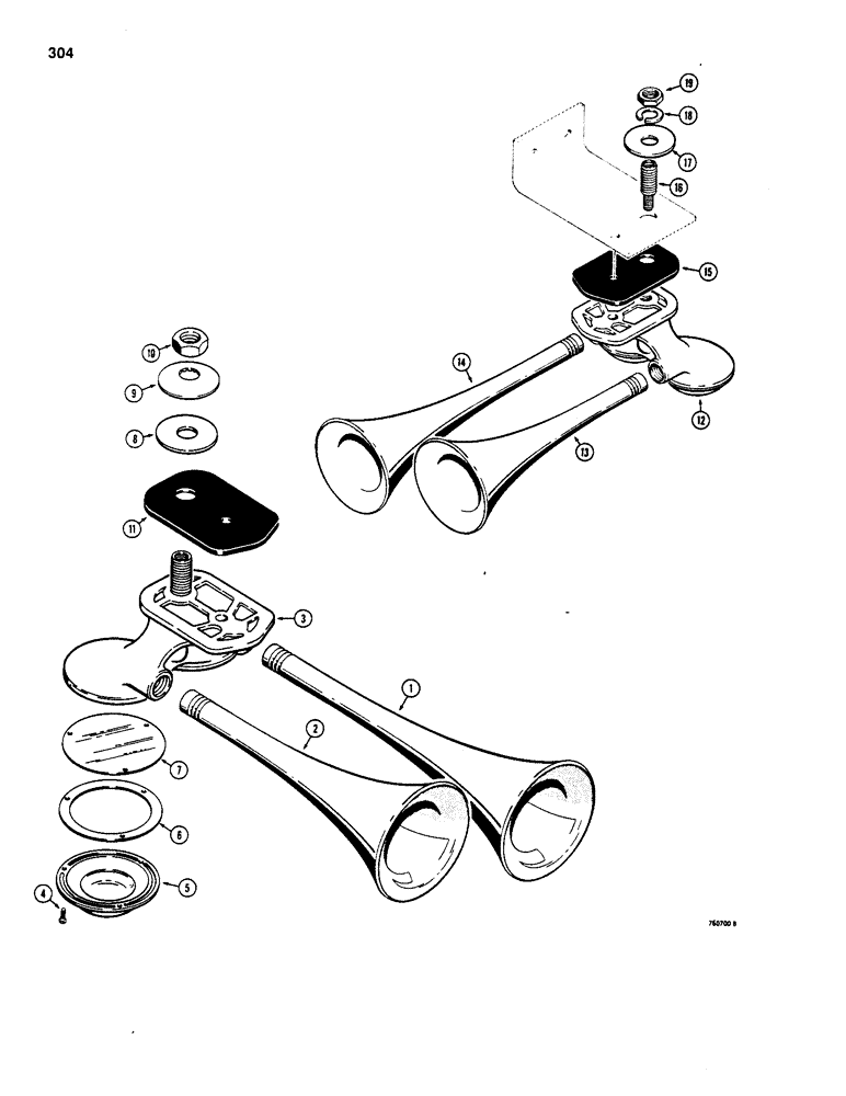 Схема запчастей Case W20 - (304) - L76560 HORN - ALL MODELS (07) - BRAKES