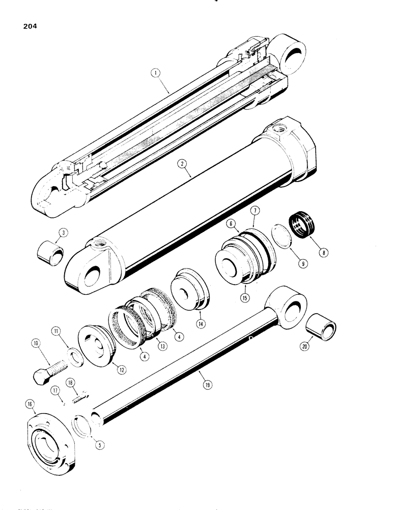 Схема запчастей Case 1150 - (204) - LOADER BUCKET CYLINDER, USED PRIOR TO TRAC. SN. 7300094, 5" I.D. X 23-1/2" STROKE W/PRESS-IN "STEP" (07) - HYDRAULIC SYSTEM