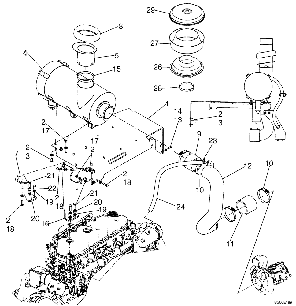 Схема запчастей Case 821E - (02-05) - AIR CLEANER - AIR INTAKE PARTS (02) - ENGINE