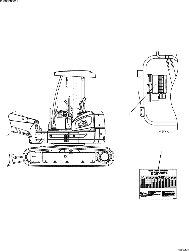 Схема запчастей Case CX50B - (06-024[00]) - NAME PLATE INSTALLATION (LIFTING CAPACITIES CANOPY) (PY22T00107F1) NAME-PLATE