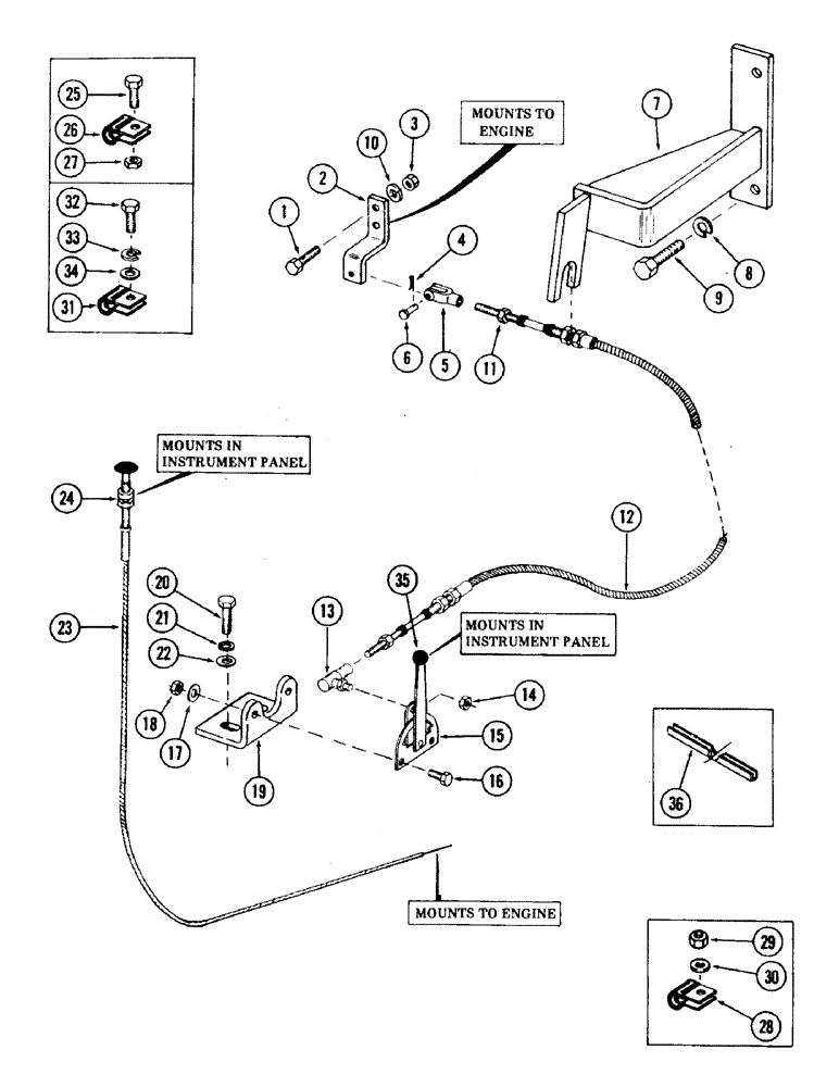 Схема запчастей Case 35 - (040) - THROTTLE AND SHUT-OFF CONTROL CABLES (10) - ENGINE