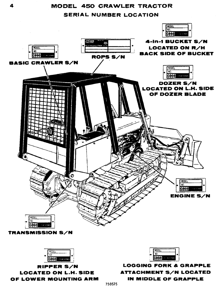 Схема запчастей Case 450 - (004) - SERIAL NUMBER LOCATION (00) - GENERAL