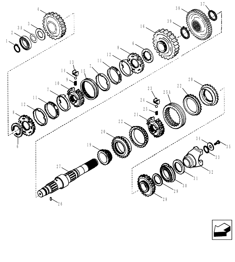 Схема запчастей Case 580SN - (21.154.09) - TRANSMISSION - 4WD - SHAFT, SECONDARY (21) - TRANSMISSION