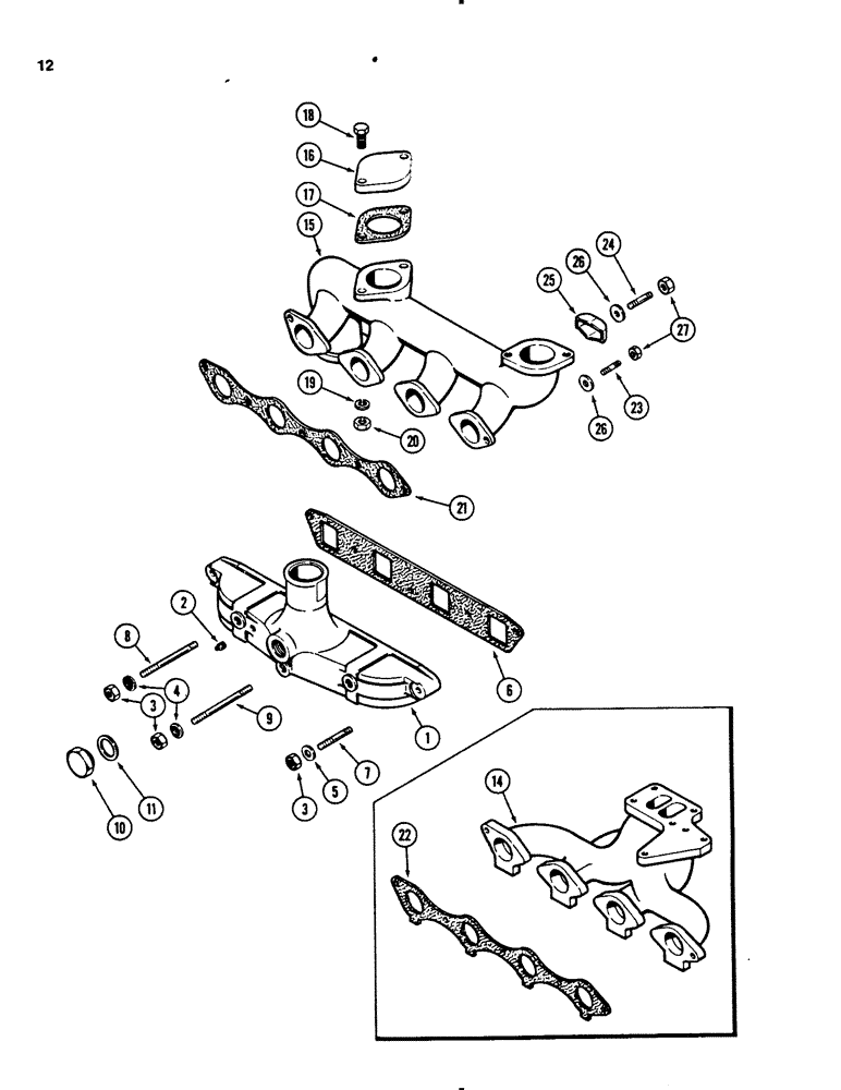 Схема запчастей Case 450B - (012) - MANIFOLDS, 207 TURBOCHARGED DIESEL ENGINE, NATURALLY ASPIRATED DIESEL ENGINE, INTAKE MANIFOLD (01) - ENGINE