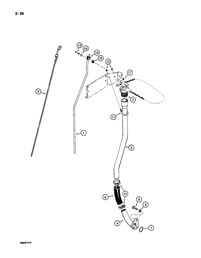 Схема запчастей Case 650 - (2-36) - ENGINE DIPSTICK AND FILL TUBE (02) - ENGINE