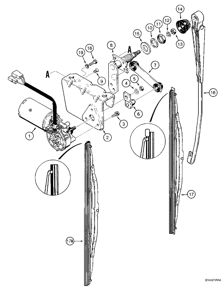 Схема запчастей Case 590 - (9-120) - CAB FRONT WINDSHIELD WIPER (09) - CHASSIS/ATTACHMENTS