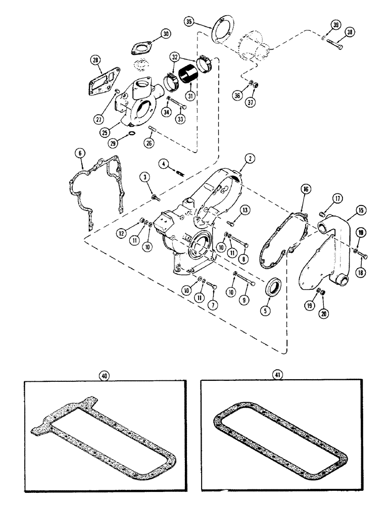 Схема запчастей Case 580B - (015E) - TIMING GEAR COVER COVERSION KIT, (188) DIESEL ENGINE, TO CONVERT 1 PIE CE COVER TO2 PIECE COVER (02) - ENGINE