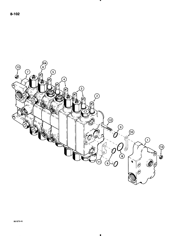 Схема запчастей Case 580K - (8-102) - BACKHOE CONTROL VALVES, MODELS W/ EXTENDABLE DIPPER OR AUX. HYD. FOR OPTIONAL REAR HYD. ATTACHMENTS (08) - HYDRAULICS