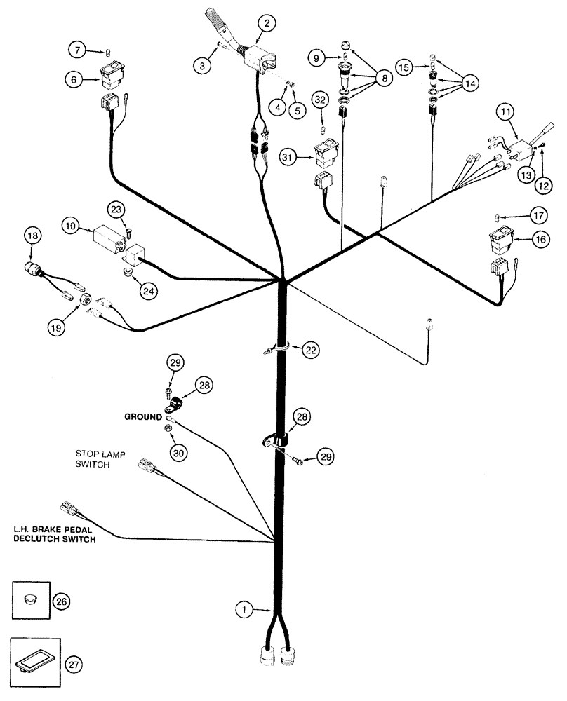 Схема запчастей Case 921B - (4-005[A]) - HARNESS - PEDESTAL, P.I.N. JEE0052701 AND AFTER (04) - ELECTRICAL SYSTEMS
