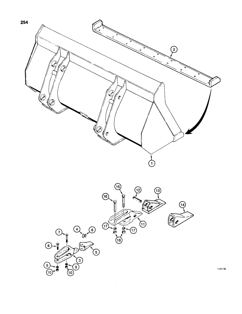 Схема запчастей Case W24B - (254) - LOADER BUCKETS, 2-1/2" CU.YD. BUCKET - 96" WIDE (1.9 CU METRE - 2438 MM WIDE) (09) - CHASSIS