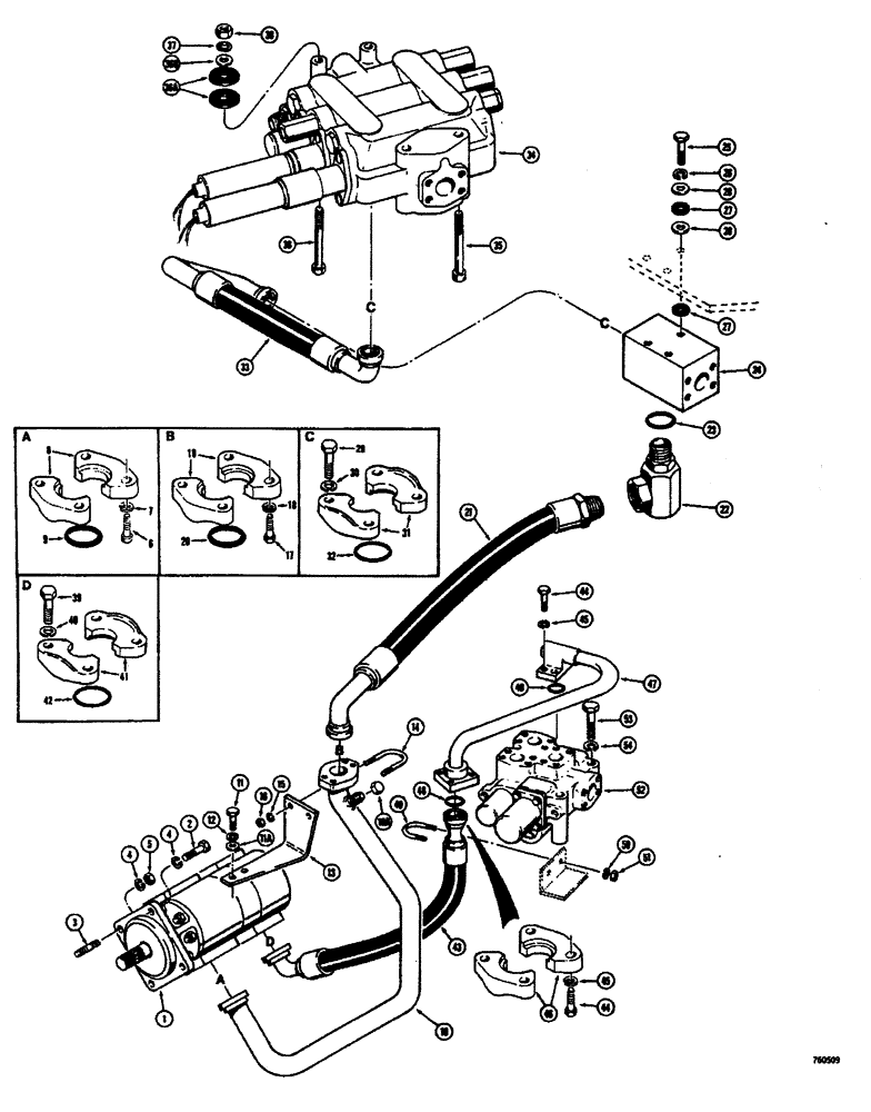 Схема запчастей Case W26B - (358) - LOADER AND STEERING PRIMARY HYDRAULICS CIRCUIT PUMP TO VALVE WITHOUT DEMAND VALVE (05) - STEERING