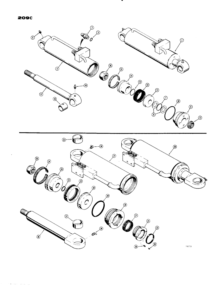 Схема запчастей Case 1150 - (209C) - FELLER BUNCHER CYLINDERS, S504748 GRAB ARM CYLINDER (07) - HYDRAULIC SYSTEM