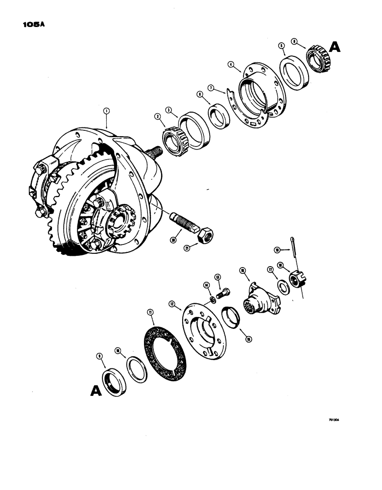 Схема запчастей Case W24 - (105A) - L26857 REAR AXLE & DIFFERENTIAL,PINION BEARINGS & BEARINGS & COMPANION FL. TRAC. SN. 9105061 & AFTER (06) - POWER TRAIN