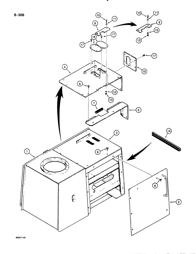 Схема запчастей Case 1450B - (8-306) - HYDRAULIC RESERVOIR COVERS, USED ON TOP FILL OR REAR FILL RESERVOIR (08) - HYDRAULICS