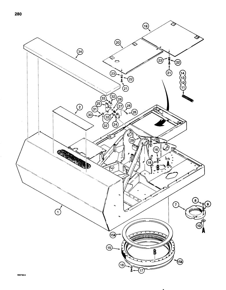 Схема запчастей Case 1080 - (280) - TURNTABLE AND BEARING (39) - FRAMES AND BALLASTING