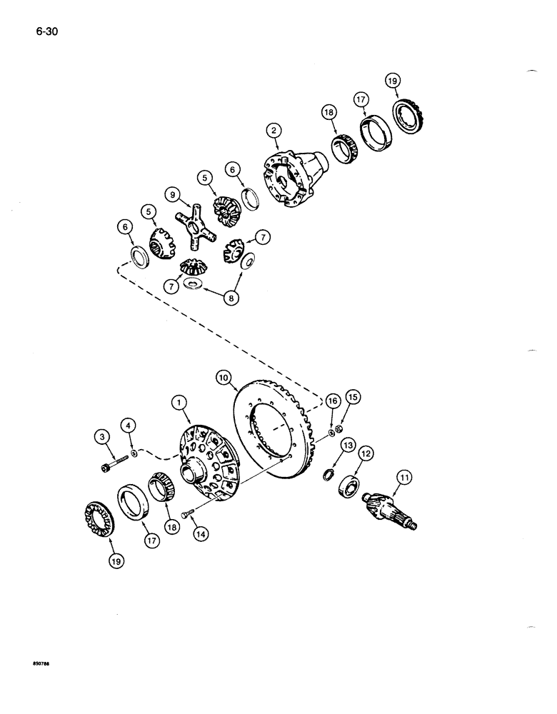 Схема запчастей Case 1085B - (6-030) - REAR DRIVE AXLE, DIFFERENTIAL WITHOUT NO-SPIN (06) - POWER TRAIN