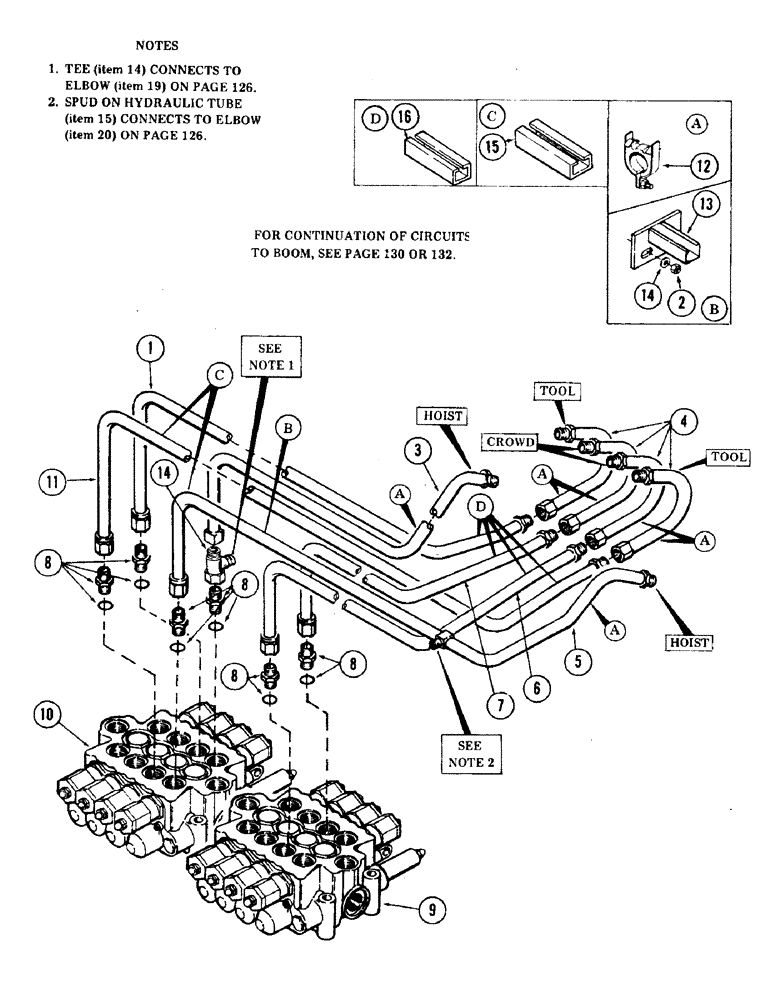 Схема запчастей Case 35 - (128) - CROWD, HOIST AND TOOL TUBING FROM VALVE TO BOOM (35) - HYDRAULIC SYSTEMS