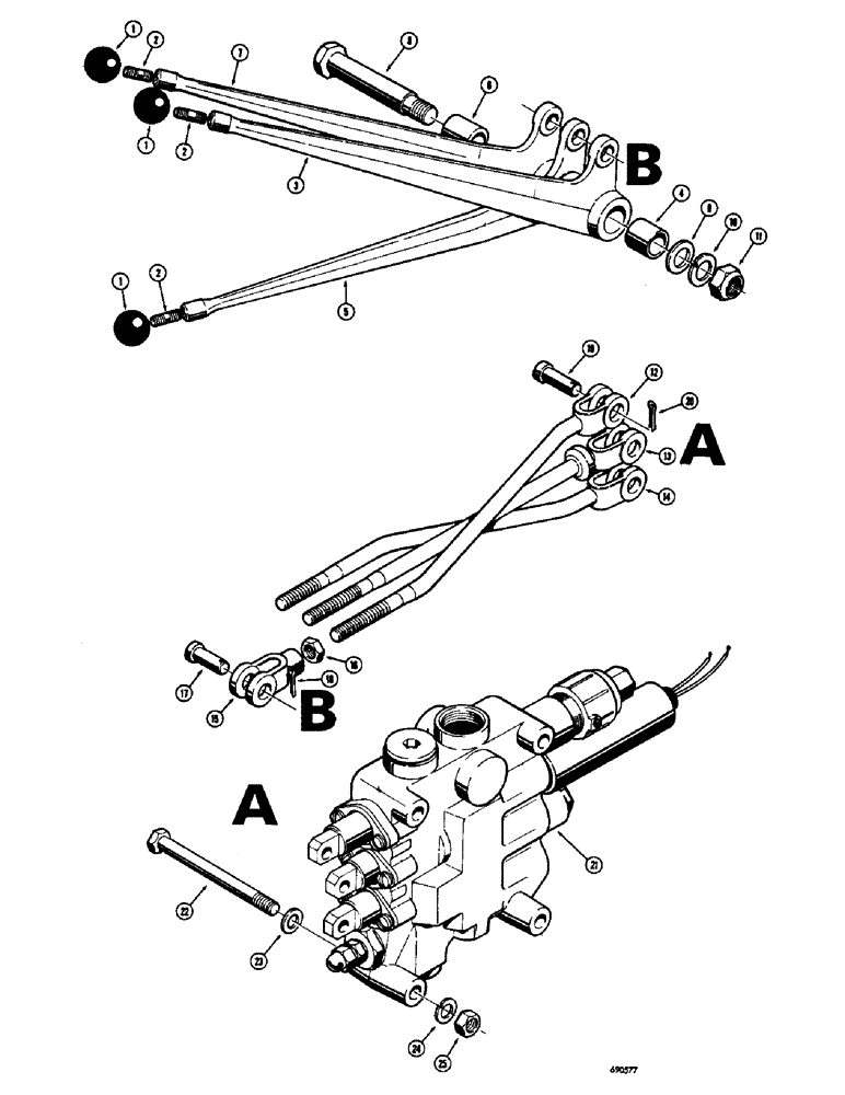 Схема запчастей Case W8C - (222) - LOADER CONTROL VALVE AND LEVERS, 3 SPOOL LOADER VALVE (08) - HYDRAULICS