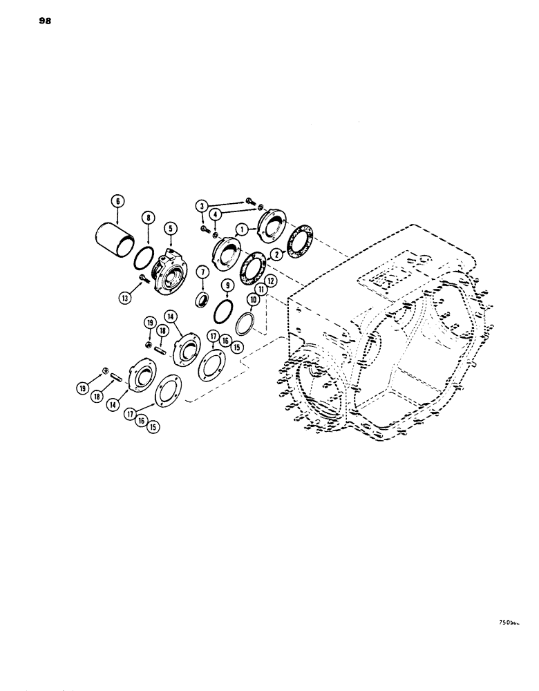 Схема запчастей Case 450 - (098) - TRANSMISSION HOUSING REAR COVERS (03) - TRANSMISSION