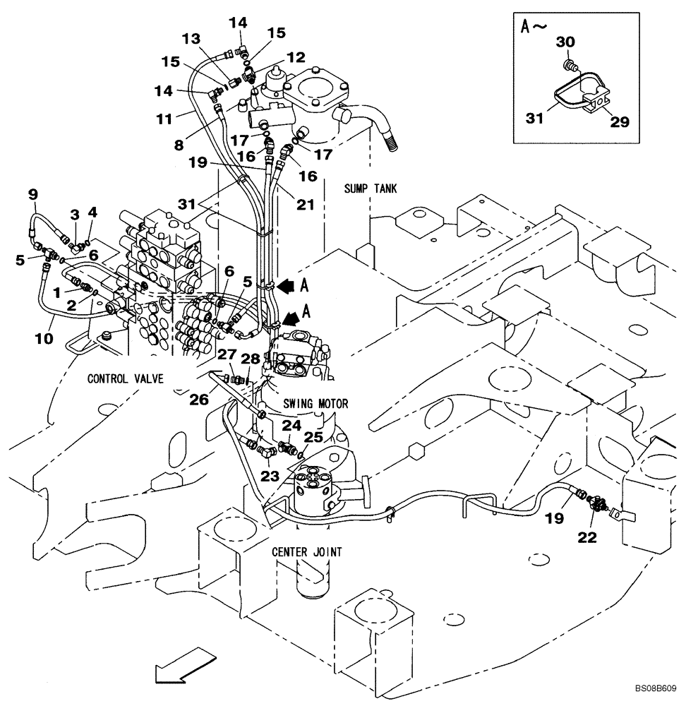 Схема запчастей Case CX80 - (08-15) - HYDRAULICS - DRAIN LINE, STANDARD AND DOUBLE ACTING CIRCUIT (08) - HYDRAULICS