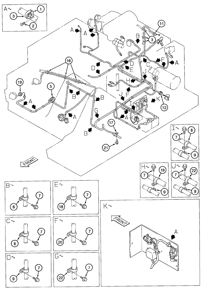 Схема запчастей Case 9050B - (4-10) - MAIN ELECTRICAL SYSTEM CLAMPING (04) - ELECTRICAL SYSTEMS