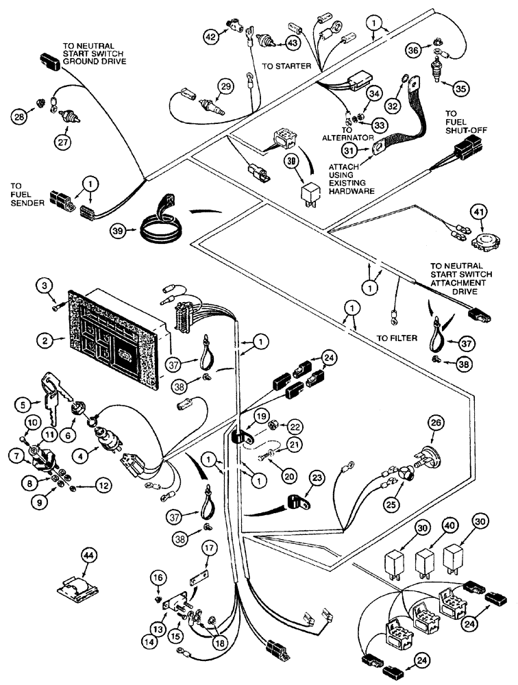 Схема запчастей Case 460 - (4-11A) - MAIN WIRING HARNESS AND CONNECTIONS, WITH SEAT INTERLOCK SYSTEM (04) - ELECTRICAL SYSTEMS