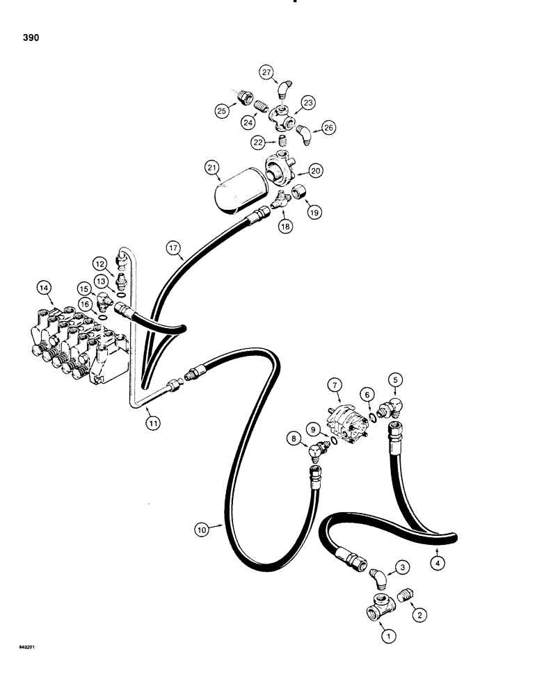 Схема запчастей Case P60 - (390) - HYDRA-BORER PUMP, PRESSURE, AND RETURN HYDRAULIC CIRCUIT, USED BEFORE 30+4 SPECIAL SERIAL NO. 3761 (35) - HYDRAULIC SYSTEMS
