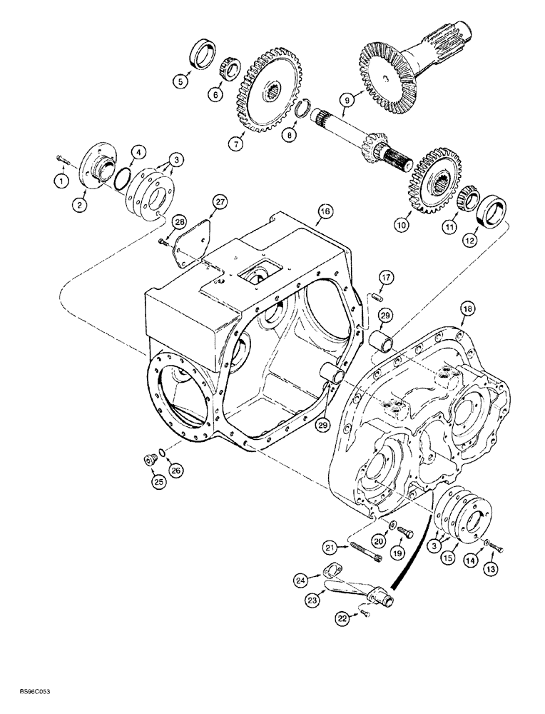 Схема запчастей Case 650G - (6-08) - TRANSMISSION ASSEMBLY - HOUSING, BEVEL PINION SHAFT AND GEAR (06) - POWER TRAIN