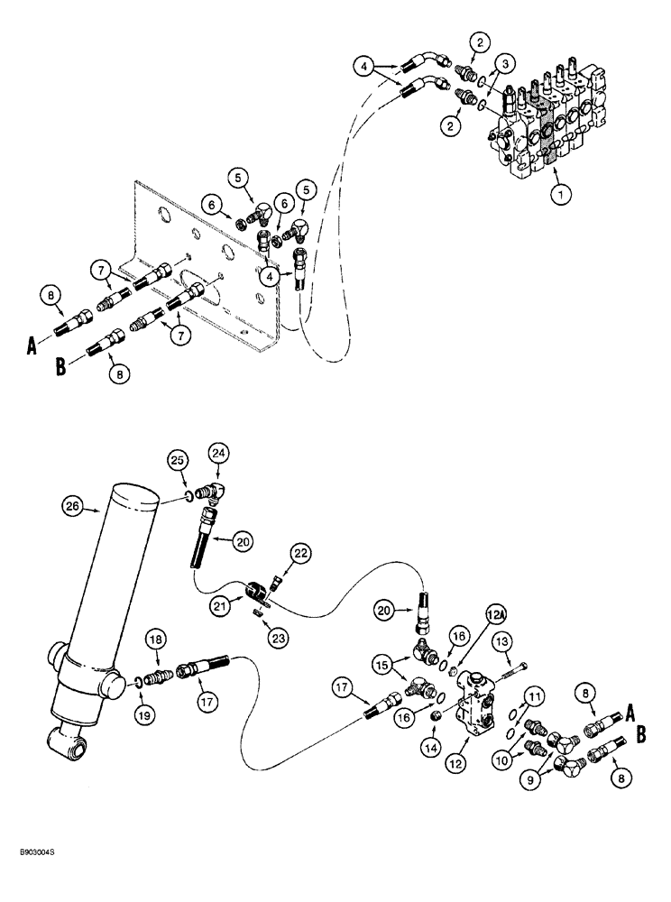 Схема запчастей Case 760 - (08-102) - OFFSET TRENCHER BOOM LIFT HYDRAULIC CIRCUIT, TRENCHERS WITH SINGLE (EXTERNAL) BOOM LIFT CYLINDER (35) - HYDRAULIC SYSTEMS