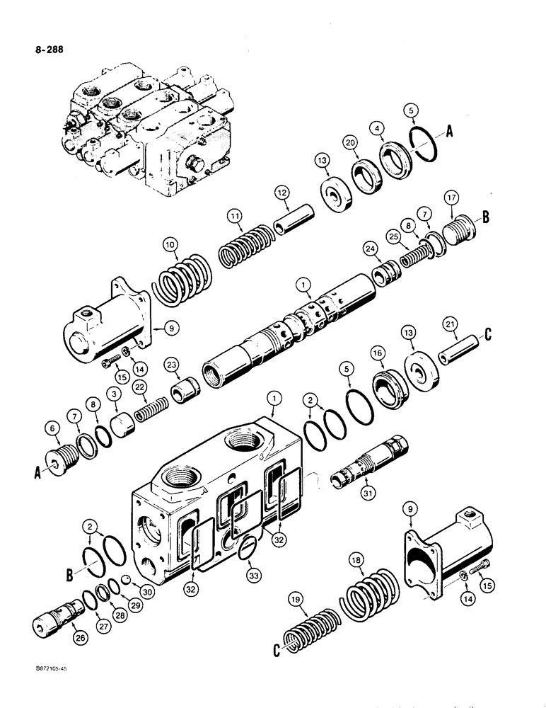 Схема запчастей Case W36 - (8-288) - CONTROL VALVES - L104151 AND L104152, LIFT SECTION - N6845 (08) - HYDRAULICS