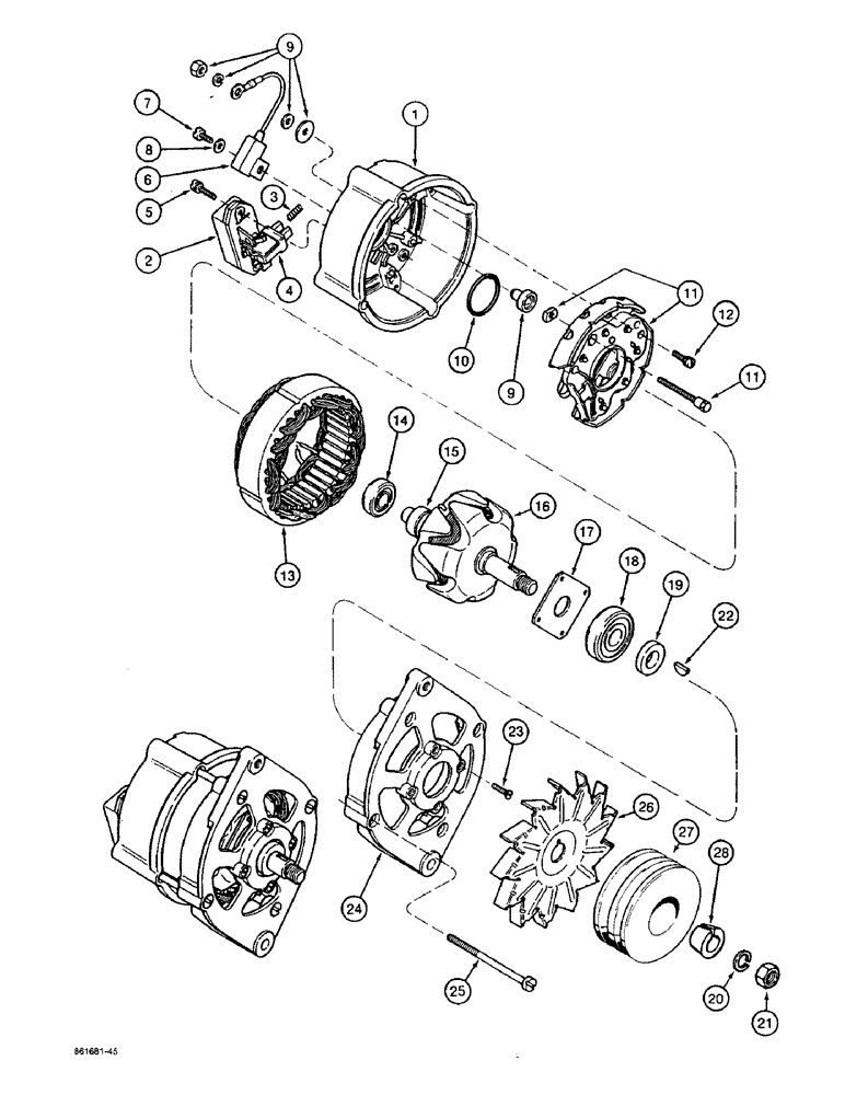 Схема запчастей Case W36 - (3-76) - ALTERNATOR ASSEMBLY, 40 AMPERE - 24 VOLT (03) - FUEL SYSTEM