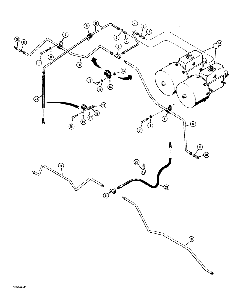 Схема запчастей Case W36 - (7-350) - BRAKE ACTUATOR TO WHEEL CYLINDER, USED ON P.I.N. 9135098 AND AFTER (07) - BRAKES
