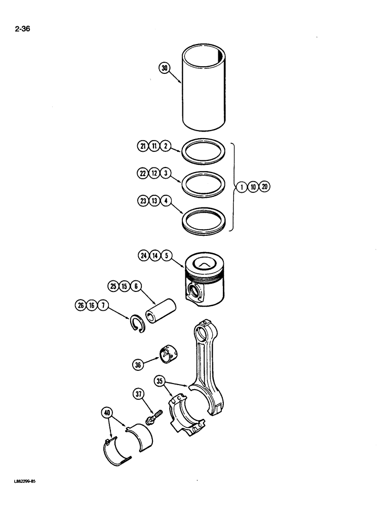 Схема запчастей Case W14B - (2-36) - PISTONS, 6T-590 ENGINE (TURBOCHARGED), CONNECTING RODS (02) - ENGINE