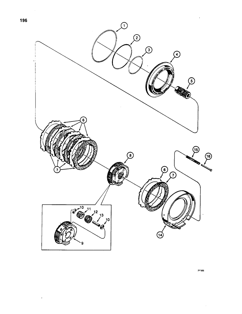 Схема запчастей Case W20 - (196) - TRANSMISSION, REVERSE CLUTCH AND PLANETARY (06) - POWER TRAIN