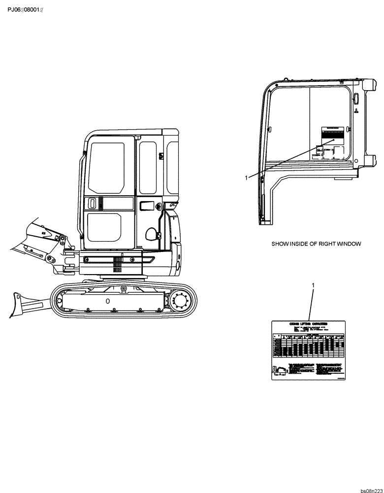 Схема запчастей Case CX50B - (06-025[00]) - NAME PLATE INSTALLATION (LIFTING CAPACITIES CAB LONG ARM) (PY22T00151F1) NAME-PLATE